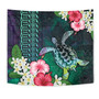 Hawaii Tapestry Sea Turtle Abstract Background With Tropical Flowers Hibiscus And Plumeria