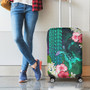 Hawaii Luggage Cover Sea Turtle Abstract Background With Tropical Flowers Hibiscus And Plumeria