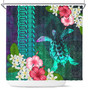 Hawaii Shower Curtain Sea Turtle Abstract Background With Tropical Flowers Hibiscus And Plumeria