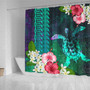 Hawaii Shower Curtain Sea Turtle Abstract Background With Tropical Flowers Hibiscus And Plumeria