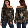 Philippines Filipinos Off Shoulder Sweatshirt Gold Tribal Wave