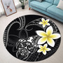 Hawaii Round Rug Hawaiian Turtle Honu Plumeria Tribal Tattoo