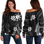 Philippines Filipinos Off Shoulder Sweatshirt Philippines White Hibiscus Flowers Tribal Pattern