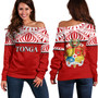 Tonga Custom Personalised Off Shoulder Sweatshirt Coat Of Arms Ngatu Patterns Design