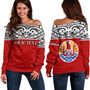 Tahiti Custom Personalised Off Shoulder Sweatshirt Coat Of Arms Polynesia Patterns Style