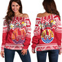 Tahiti Custom Personalised Off Shoulder Sweatshirt Tahitian Plumeria Flowers Mix Tribal Patterns