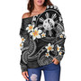 Philippines Filipinos Off Shoulder Sweatshirt Plumeria Flowers Tribal Motif Style