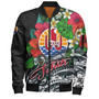 Tahiti Custom Personalised Bomber Jacket Hibiscus And Plumeria With Palm Branches Vintage Style