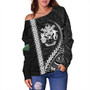 Solomon Islands Off Shoulder Sweatshirt Tribal Melanesian Coat Of Arms