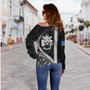 Solomon Islands Off Shoulder Sweatshirt Tribal Melanesian Coat Of Arms