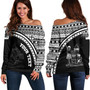 Fiji Custom Personalised Off Shoulder Sweatshirt Fijian Kesakesa Masi Patterns Curve Style