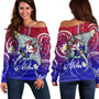 Hawaii Custom Personalised Off Shoulder Sweatshirt Kanaka Maoli Manta Ray With Turtle Plumeria Mixed Polynesian Style