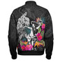 Hawaii Bomber Jacket  Hawaiian Girl And Warrior With Tropical Flowers