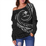 Hawaii Off Shoulder Sweatshirt Custom Kanaka Map Polynesian Tribal Wave