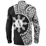 Philippines Filipinos Custom Personalised Long Sleeve Shirt Sun And Map Lauhala Patterns Style