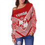 Tonga Off Shoulder Sweatshirt Custom Tribal Pattern Coat Of Arms