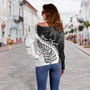 New Zealand Custom Personalised Off Shoulder Sweatshirt Silver Fern Maori Pattern