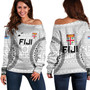 Fiji Custom Personalised Off Shoulder Sweatshirt Seal With Map Fijian Tapa Patterns
