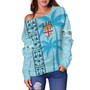 Fiji Custom Personalised Off Shoulder Sweatshirt Fijian Tapa Palms Designs