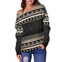 Fiji Off Shoulder Sweatshirt Fijian Masi Pattern Palm Style