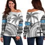 Fiji Custom Personalised Off Shoulder Sweatshirt Fijian Masi Palm Curve Style