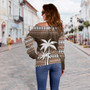 Fiji Off Shoulder Sweatshirt Custom Bula Fiji Masi Brown Patterns