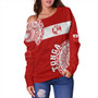 Tonga Off Shoulder Sweatshirt Kingdom of Tonga Ngatu Pattern Circle