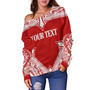 Tonga Off Shoulder Sweatshirt - Custom Coat Of Arms With Patterns Flag Color