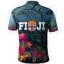 Fiji Polo Shirt - Fiji Seal With Tapa Patterns Tropical Flowers Design