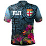 Fiji Polo Shirt - Fiji Seal With Tapa Patterns Tropical Flowers Design