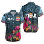 Fiji Short Sleeve Shirt - Fiji Seal With Tapa Patterns Tropical Flowers Design