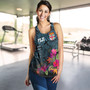 Fiji Women Tank - Fiji Seal With Tapa Patterns Tropical Flowers Design