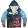 Fiji Sherpa Hoodie - Fiji Seal With Tapa Patterns Tropical Flowers Design