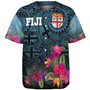 Fiji Baseball Shirt - Fiji Seal With Tapa Patterns Tropical Flowers Design