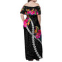 Vanuatu Woman Off Shoulder Long Dress Flag Color Traditional Tribal Patterns Style