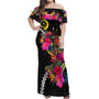 Vanuatu Woman Off Shoulder Long Dress Flag Color Traditional Tribal Patterns Style