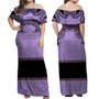 Fiji Combo Off Shoulder Long Dress And Shirt Fijian Masi Pacific Tribal Designs ( Purple Color )