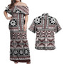 Fiji Combo Off Shoulder Long Dress And Shirt Bula Fijian Masi Tapa Vintage Style