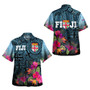 Fiji Combo Off Shoulder Long Dress And Shirt Fiji Seal With Tapa Patterns Tropical Flowers Design