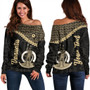 Vanuatu Off Shoulder Sweatshirt Custom Melanesia Tribal Golden Coconut