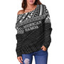 American Samoa Off Shoulder Sweatshirt Custom Polynesian Black Version