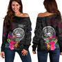 American Samoa Off Shoulder Sweatshirt Custom Polynesian Pattern Tropical Floral Design