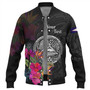 American Samoa Baseball Jacket Custom Polynesian Pattern Tropical Floral Design