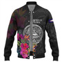 American Samoa Baseball Jacket Custom Polynesian Pattern Tropical Floral Design