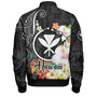 Hawaii Bomber Jacket Custom Polynesian Curve Pattern Design With Tropical Floral Collection