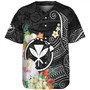 Hawaii Baseball Shirt Custom Polynesian Curve Pattern Design With Tropical Floral Collection