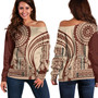 Samoa Off Shoulder Sweatshirt Samoan Siapo Brown Design