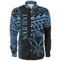 Hawaii Long Sleeve Shirt Custom Kanaka Maoli Hawaiian Blue Tribal Pattern
