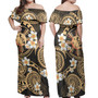 Philippines Filipinos Off Shoulder Long Dress Plumeria Flowers Tribal Motif Style