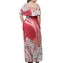 Polynesian Off Shoulder Long Dress Polynesian Pattern Style White Flowers